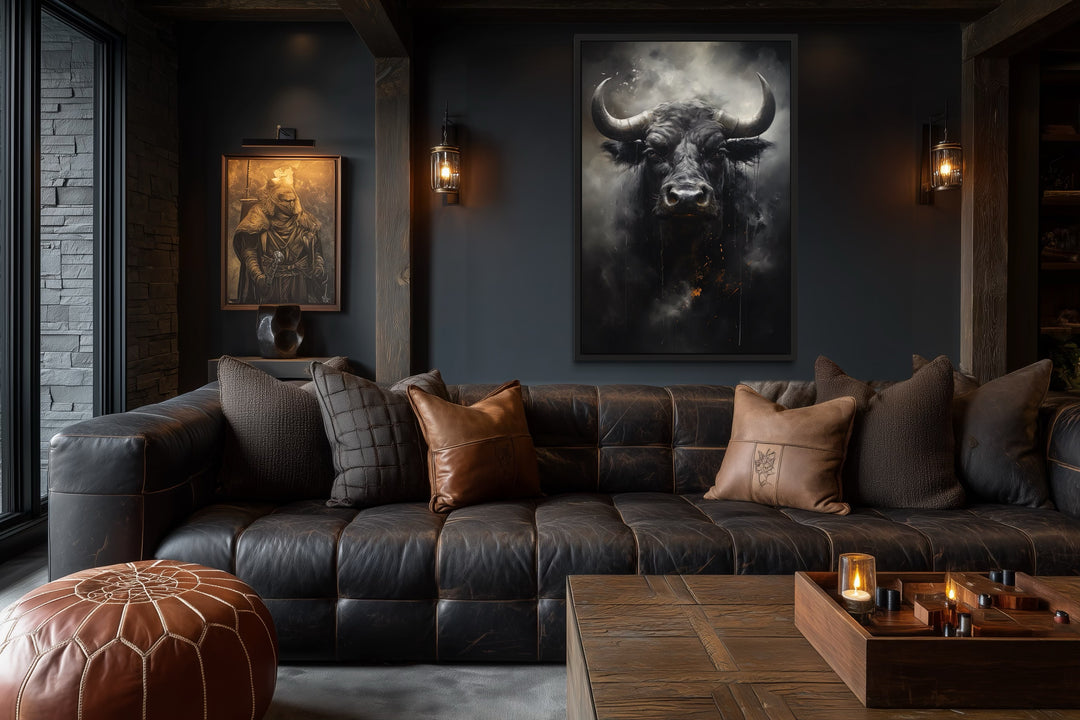 Black Bull Abstract Framed Canvas Wall Art