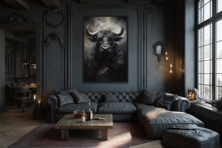 Black Bull Abstract Framed Canvas Wall Art
