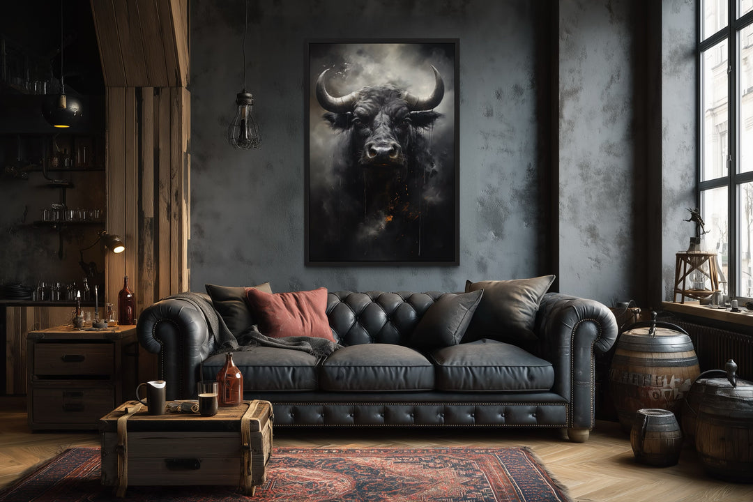 Black Bull Abstract Framed Canvas Wall Art