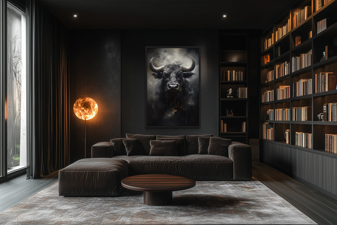 Black Bull Abstract Framed Canvas Wall Art