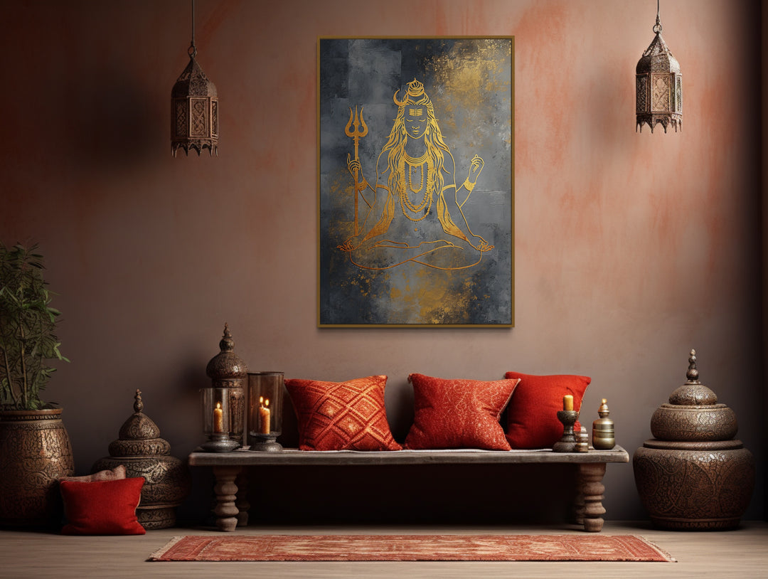 minimalist lord shiva wall art in indian room