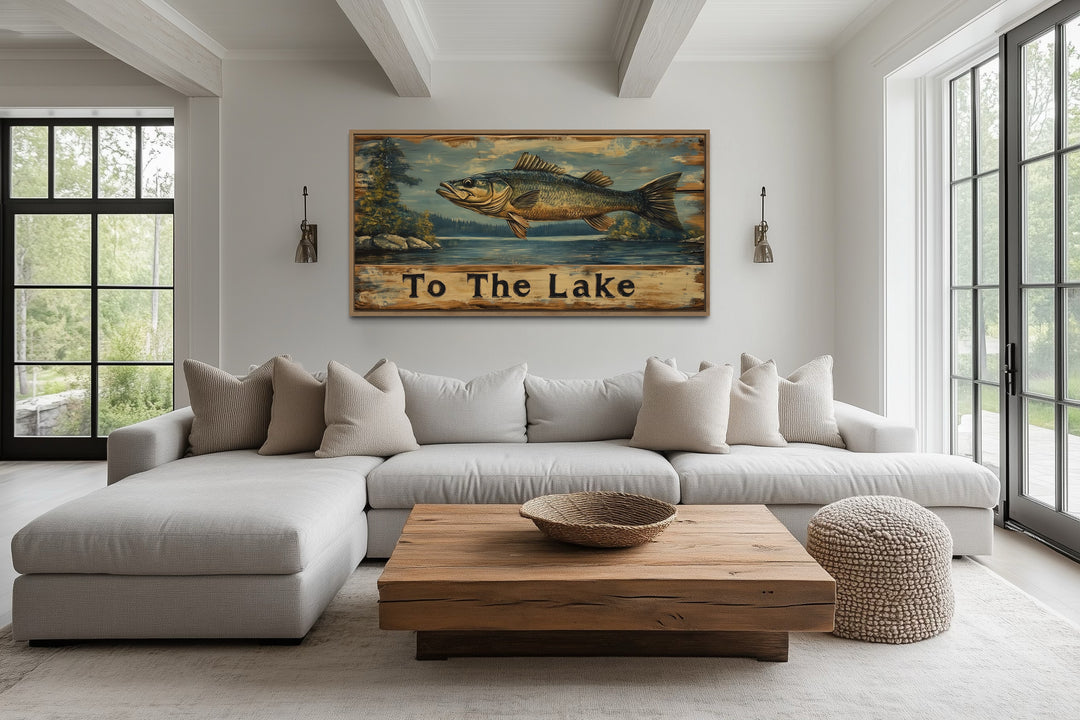 Panneau de pêche rustique encadré pour décoration murale de cabine