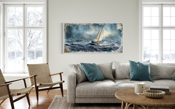 Sailboat In The Ocean Framed Canvas Nautical Wall Art