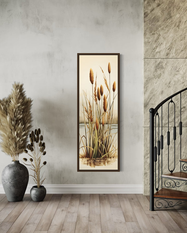 Tall Narrow Cattails Vertical Framed Canvas Wall Art