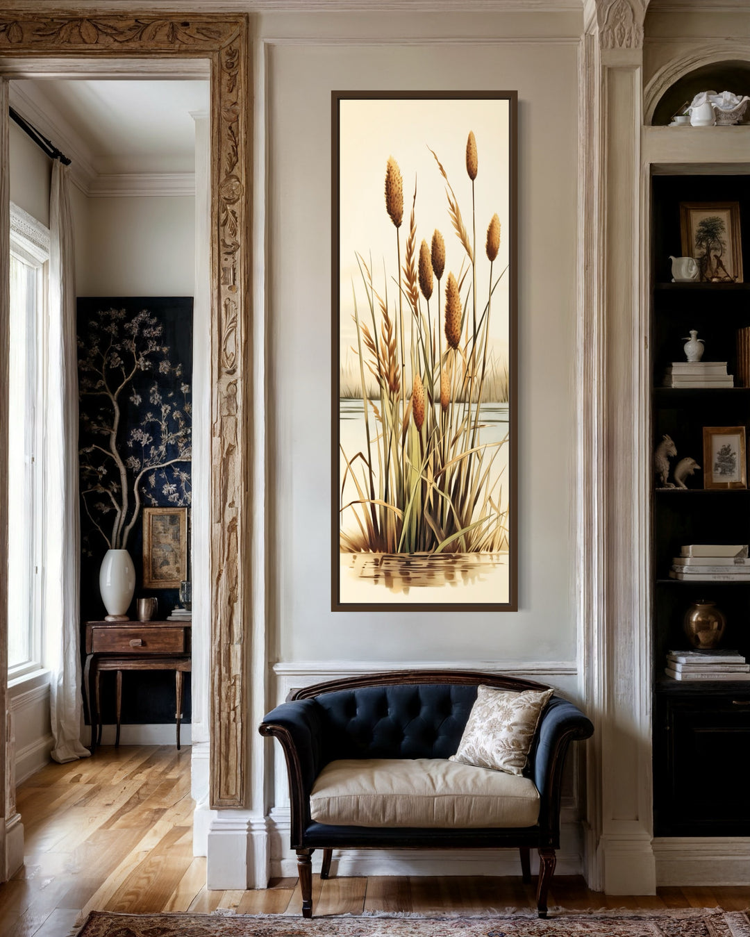 Tall Narrow Cattails Vertical Framed Canvas Wall Art