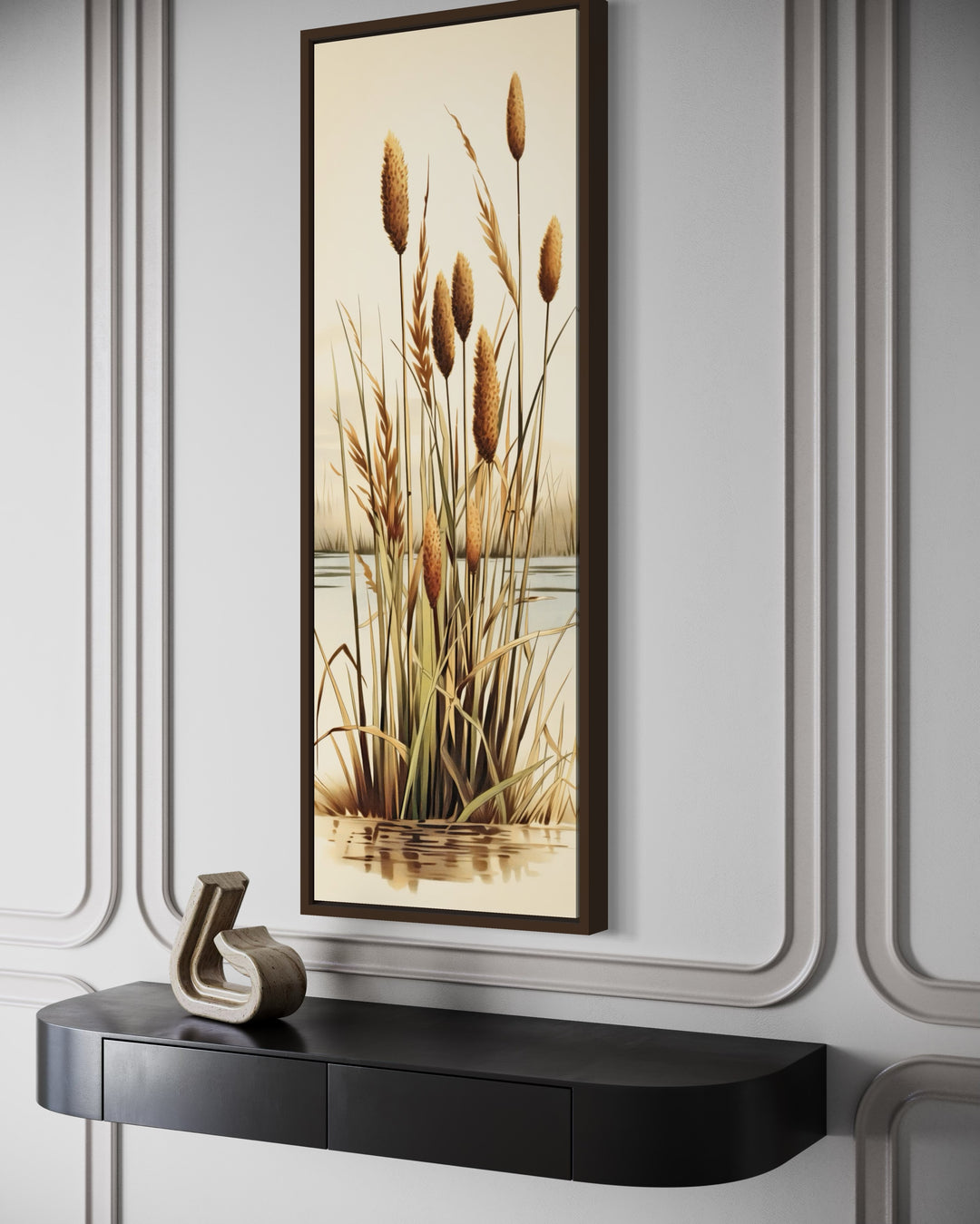 Tall Narrow Cattails Vertical Framed Canvas Wall Art