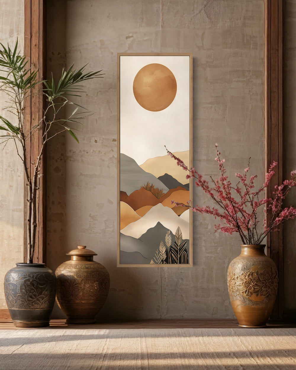 Long Narrow Vertical Mid Century Mountain Landscape Wall Art on narrow wall