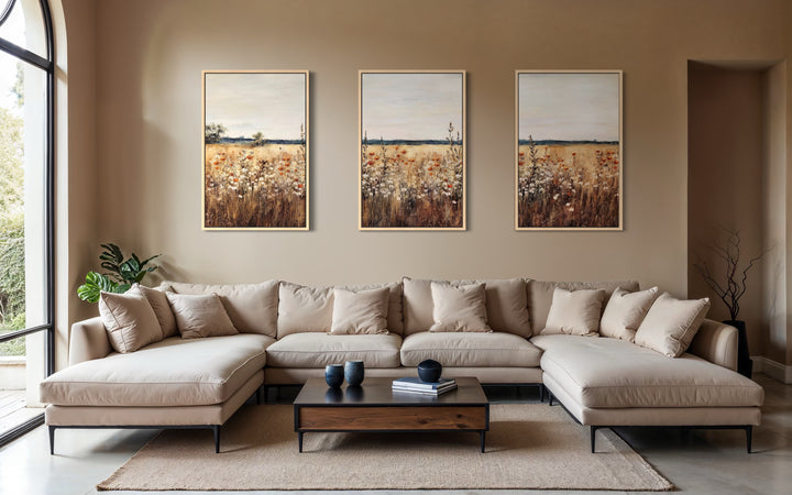 3er Set rustikale Wildblumen Feld Bauernhaus gerahmte Wandkunst