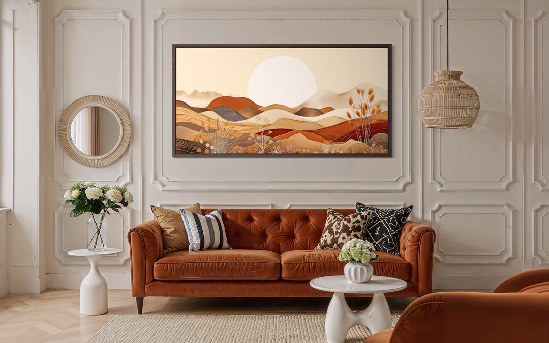 Boho Desert Mid Century Landscape Neutral Earth Tones Framed Canvas Wall Art