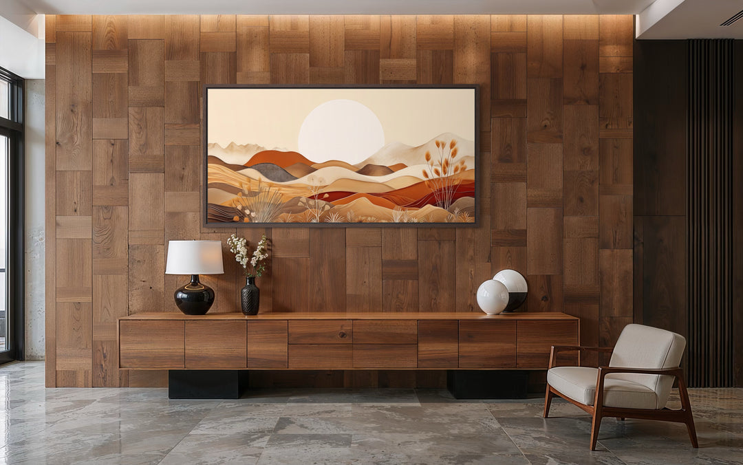 Boho Desert Mid Century Landscape Neutral Earth Tones Framed Canvas Wall Art