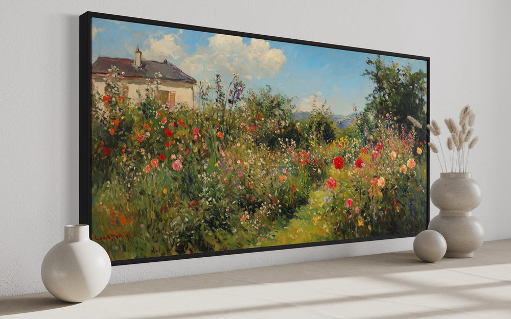 Impressionist Floral Garden Wall Art - Wildflower Meadow Canvas Print for Vintage Living Room or Country House Decor