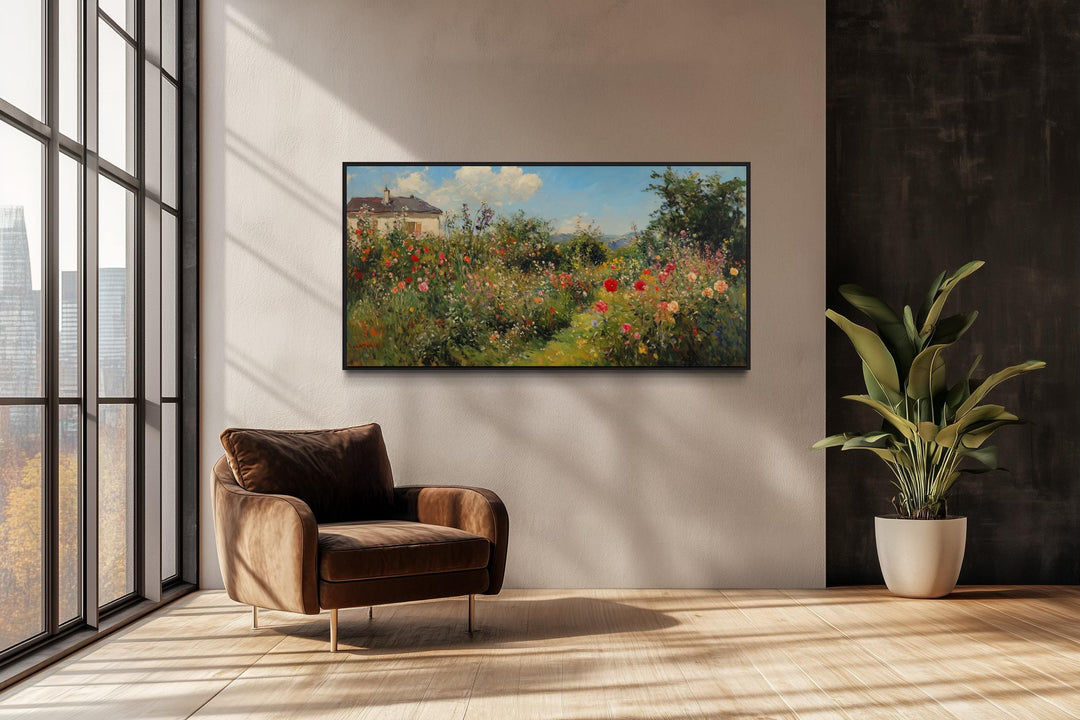 Impressionist Floral Garden Wall Art - Wildflower Meadow Canvas Print for Vintage Living Room or Country House Decor