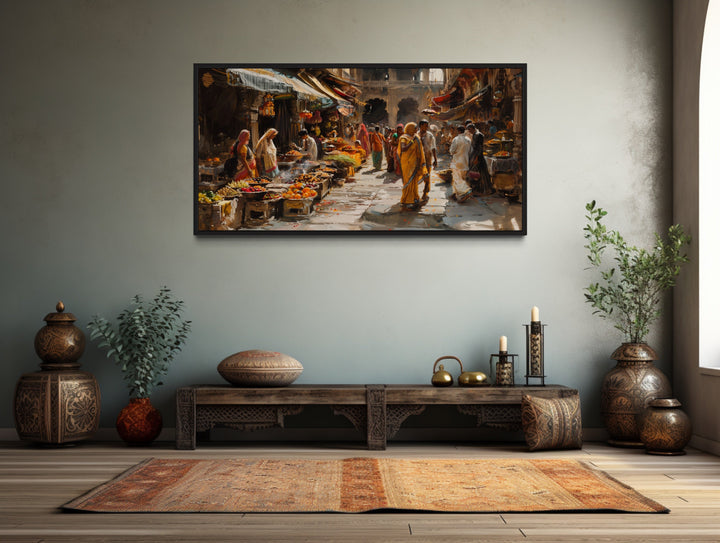Indian Bazaar Wall Art – Vibrant Framed Canvas Print | Traditional Indian Painting