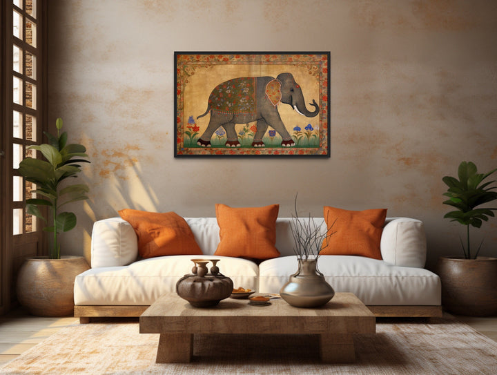 Indian Elephant Traditional Framed Canvas Wall Art