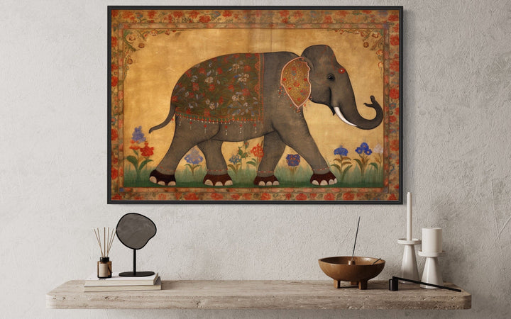 Indian Elephant Traditional Framed Canvas Wall Art