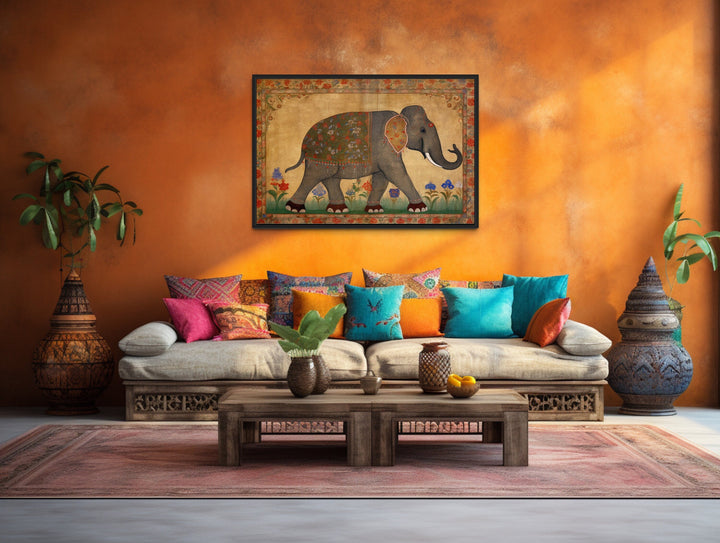 Indian Elephant Traditional Framed Canvas Wall Art