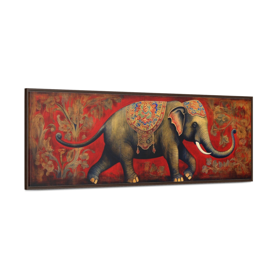 Indian Elephant Traditional Panoramic Framed Canvas Wall Art