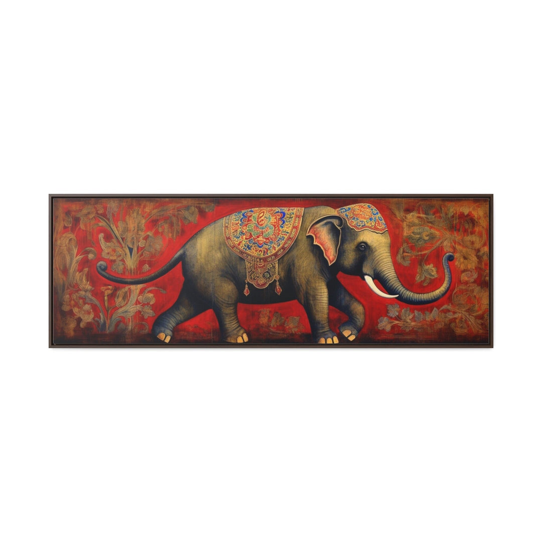 Indian Elephant Traditional Panoramic Framed Canvas Wall Art