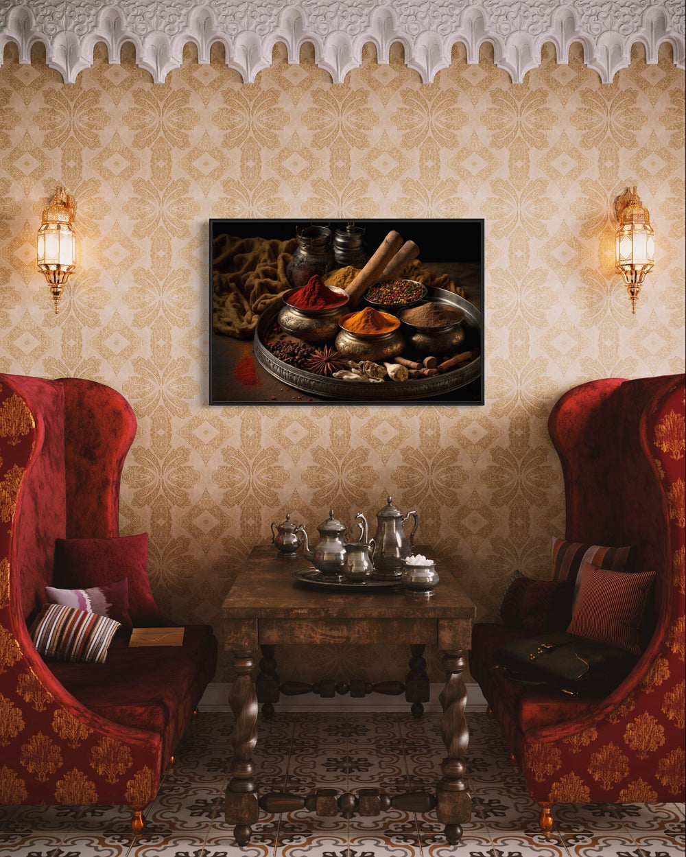 Indian Kitchen "Spice Bazaar" Framed Canvas Wall Art-Wall Decor Delights