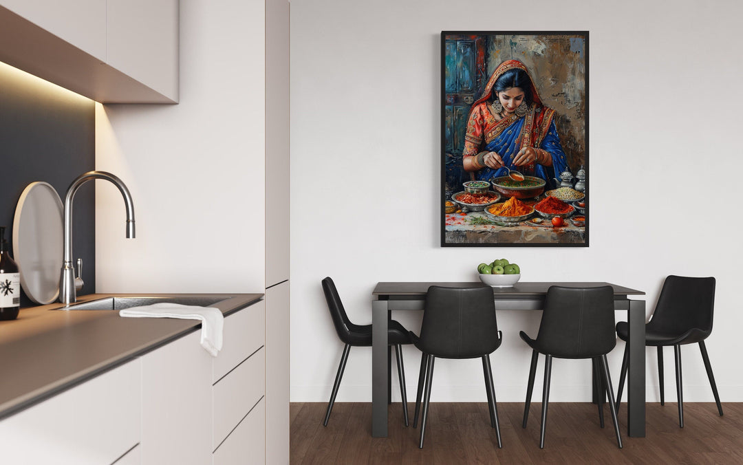 Indian Kitchen Wall Art - Indian Woman Cooking Painting Canvas Home Decor