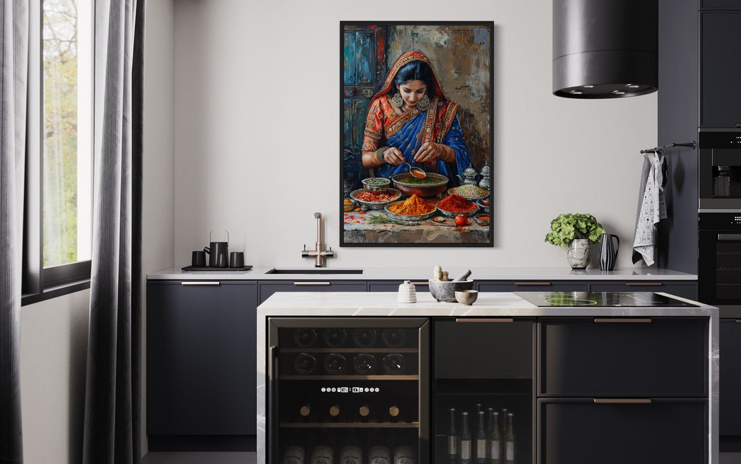 Indian Kitchen Wall Art - Indian Woman Cooking Painting Canvas Home Decor