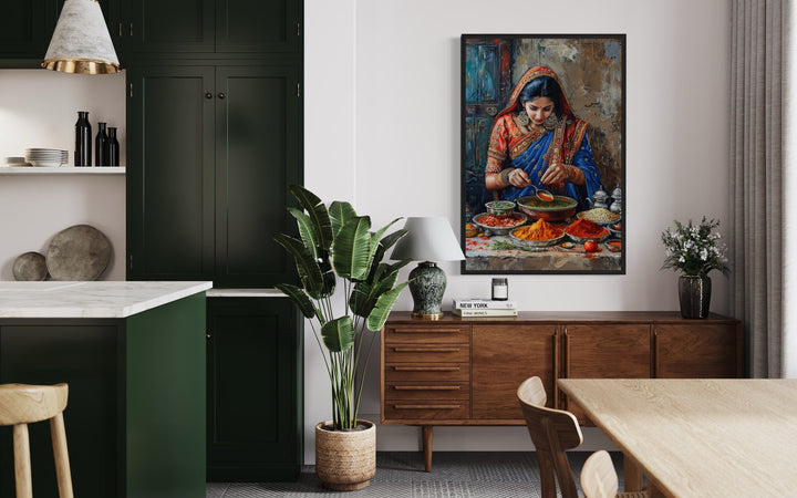 Indian Kitchen Wall Art - Indian Woman Cooking Painting Canvas Home Decor