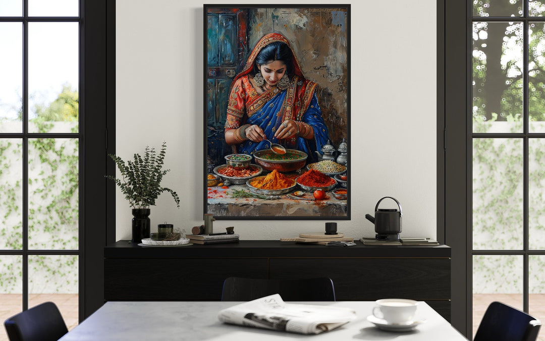 Indian Kitchen Wall Art - Indian Woman Cooking Painting Canvas Home Decor