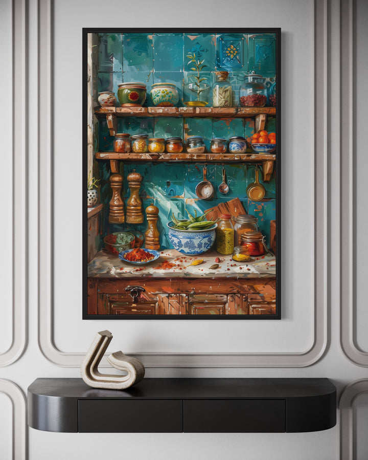 Indian Wall Art - Indian Kitchen Wall Art Traditional Utensils Painting Framed Canvas