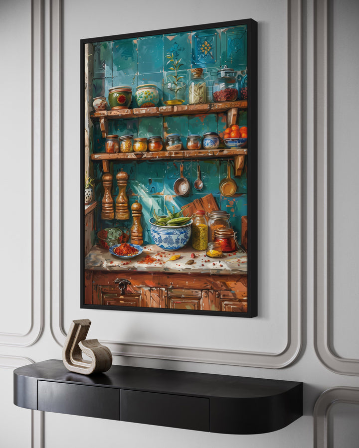 Indian Wall Art - Indian Kitchen Wall Art Traditional Utensils Painting Framed Canvas