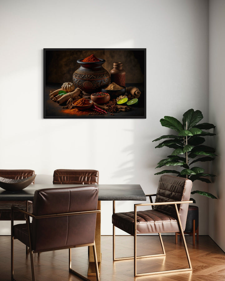 Indian Spices And Herbs Framed Canvas Wall Art For Kitchen Decor