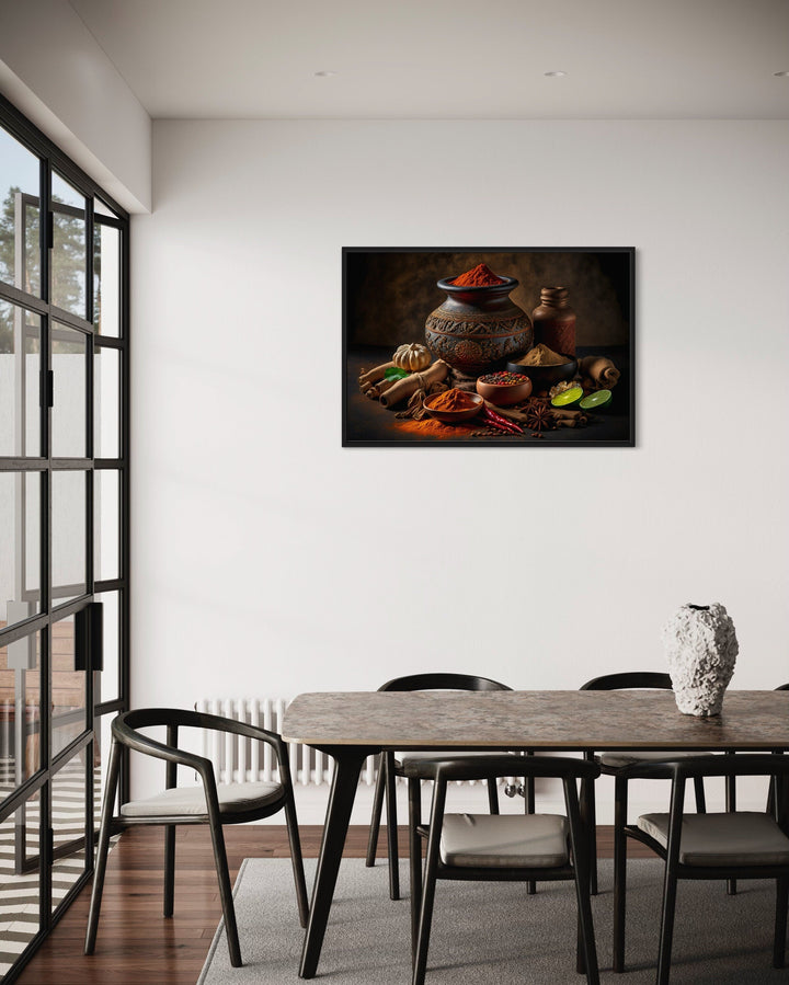 Indian Spices And Herbs Framed Canvas Wall Art For Kitchen Decor