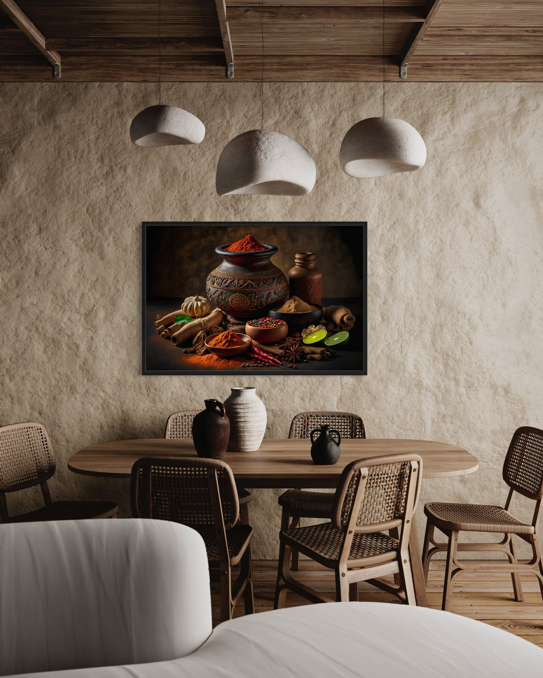 Indian Spices And Herbs Framed Canvas Wall Art For Kitchen Decor