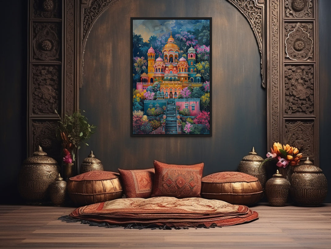 Indian Wall Art - Indian Temple Colorful Painting Traditional Indian Home Decor