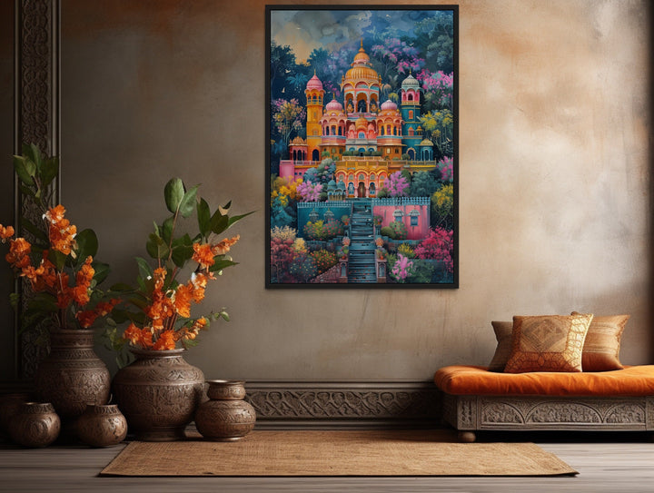 Indian Wall Art - Indian Temple Colorful Painting Traditional Indian Home Decor