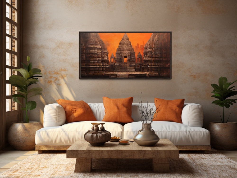 Indian Temple Wall Art – Framed Canvas Print | Rustic Home Decoration & Living Room Decor