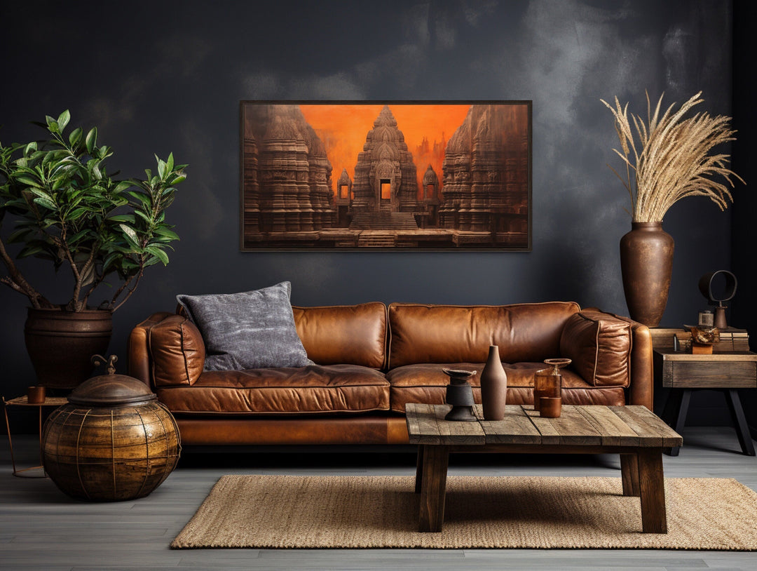 Indian Temple Wall Art – Framed Canvas Print | Rustic Home Decoration & Living Room Decor
