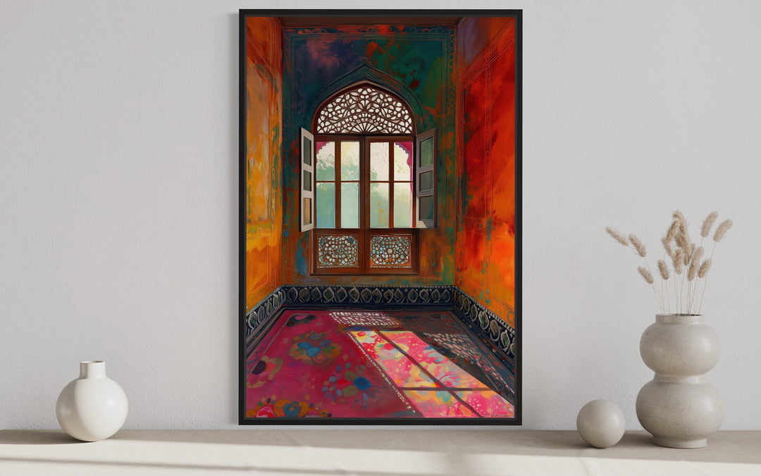 Indian Window And Traditional Room Framed Canvas Wall Art