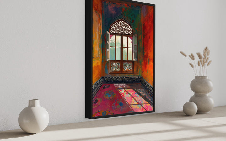 Indian Wall Art - Indian Window And Traditional Room Framed Canvas Wall Art