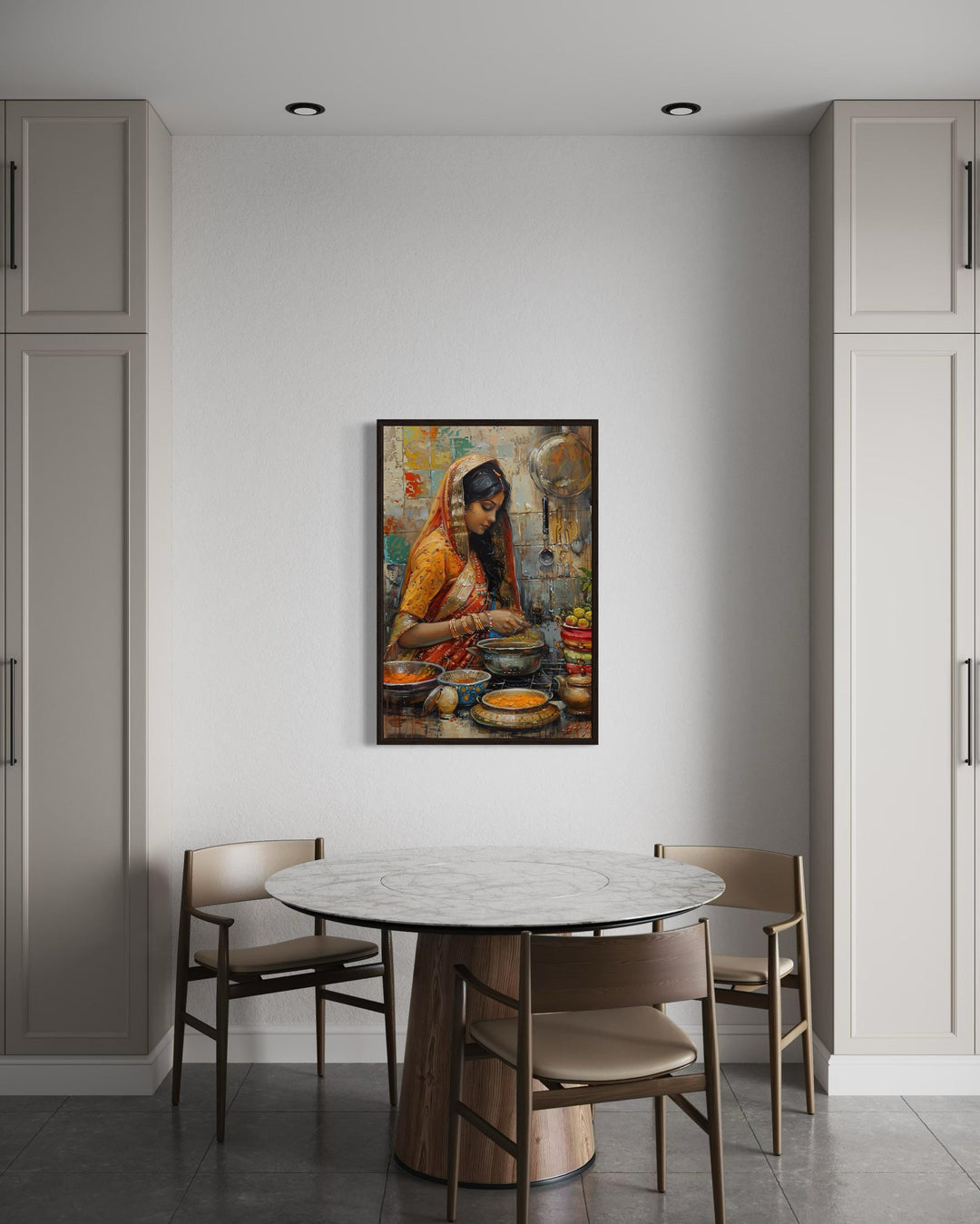 Indian Woman Cooking Kitchen Canvas Wall Art