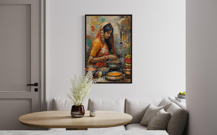 Indian Woman Cooking Kitchen Canvas Wall Art