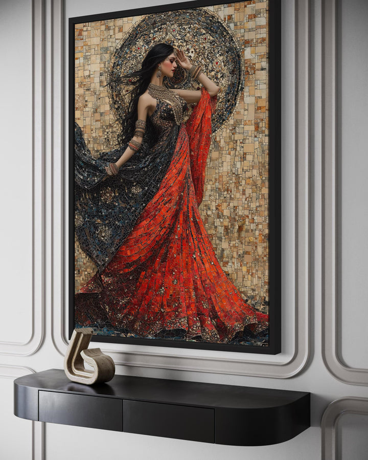 Indian Woman Dancing Framed Canvas Wall Art