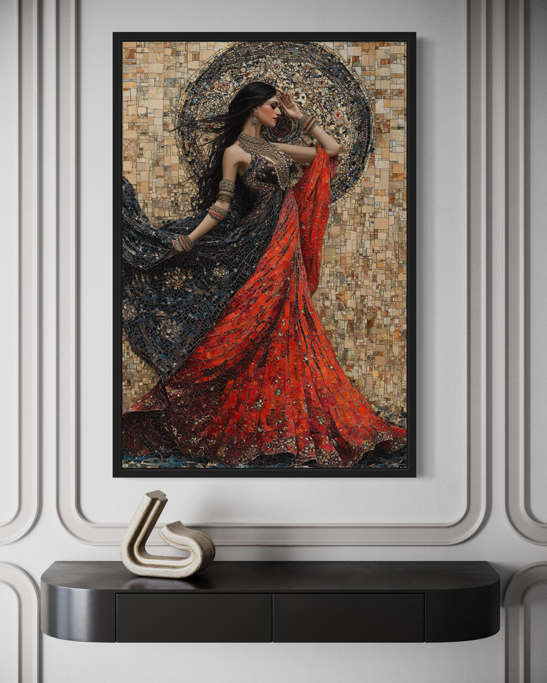 Indian Woman Dancing Framed Canvas Wall Art