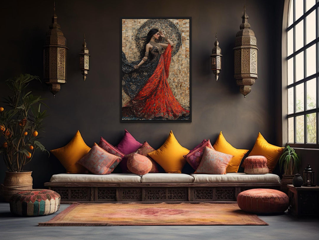 Indian Woman Dancing Framed Canvas Wall Art