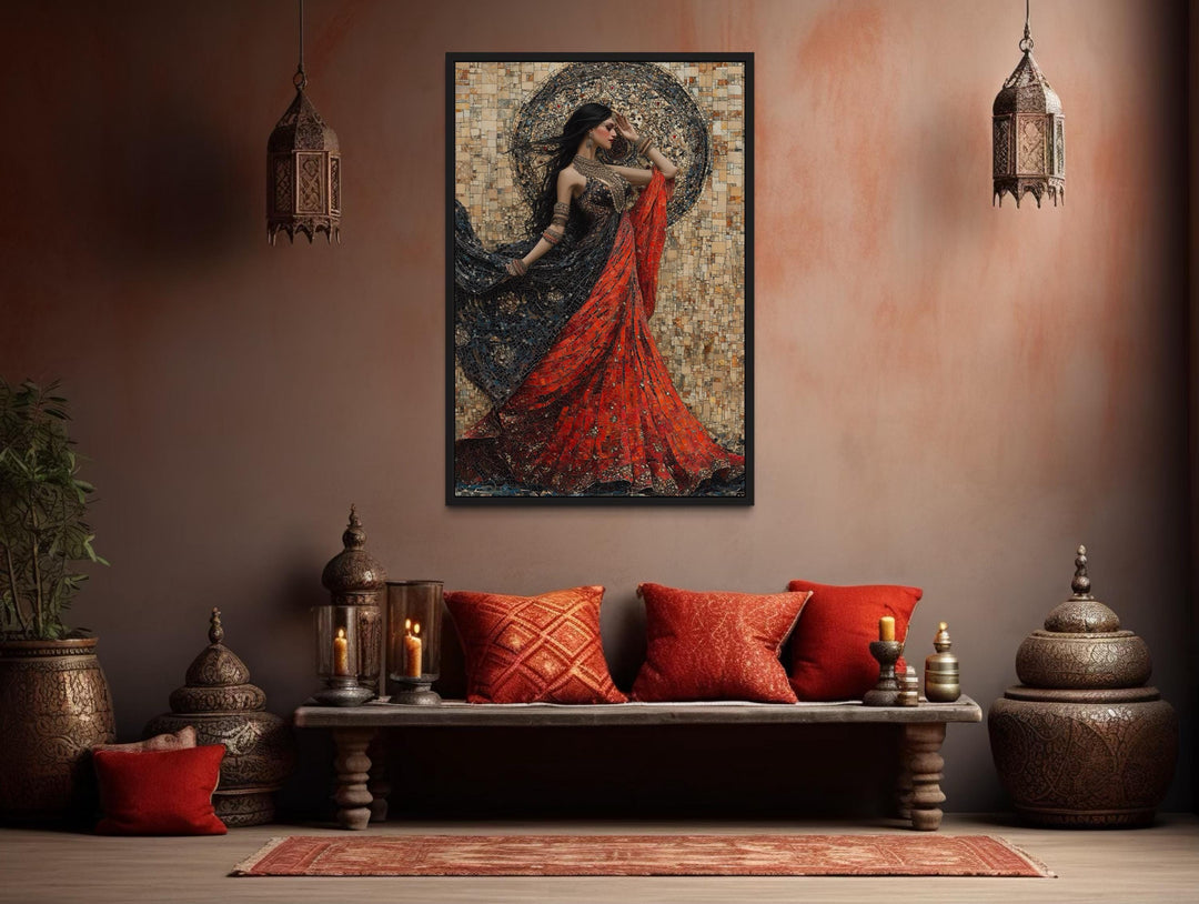 Indian Woman Dancing Framed Canvas Wall Art