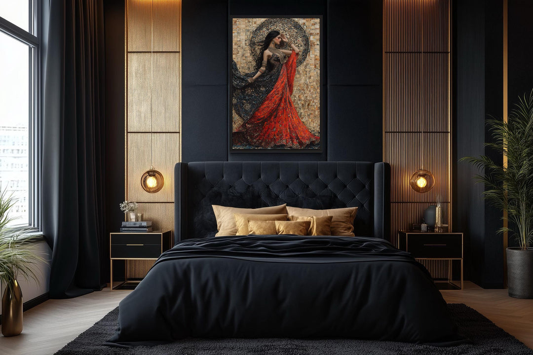 Indian Woman Dancing Framed Canvas Wall Art