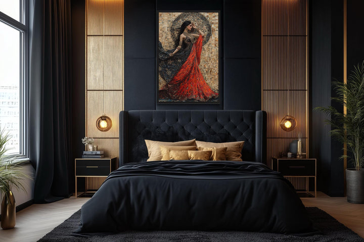 Indian Woman Dancing Framed Canvas Wall Art