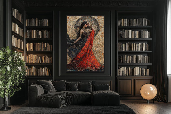 Indian Woman Dancing Framed Canvas Wall Art