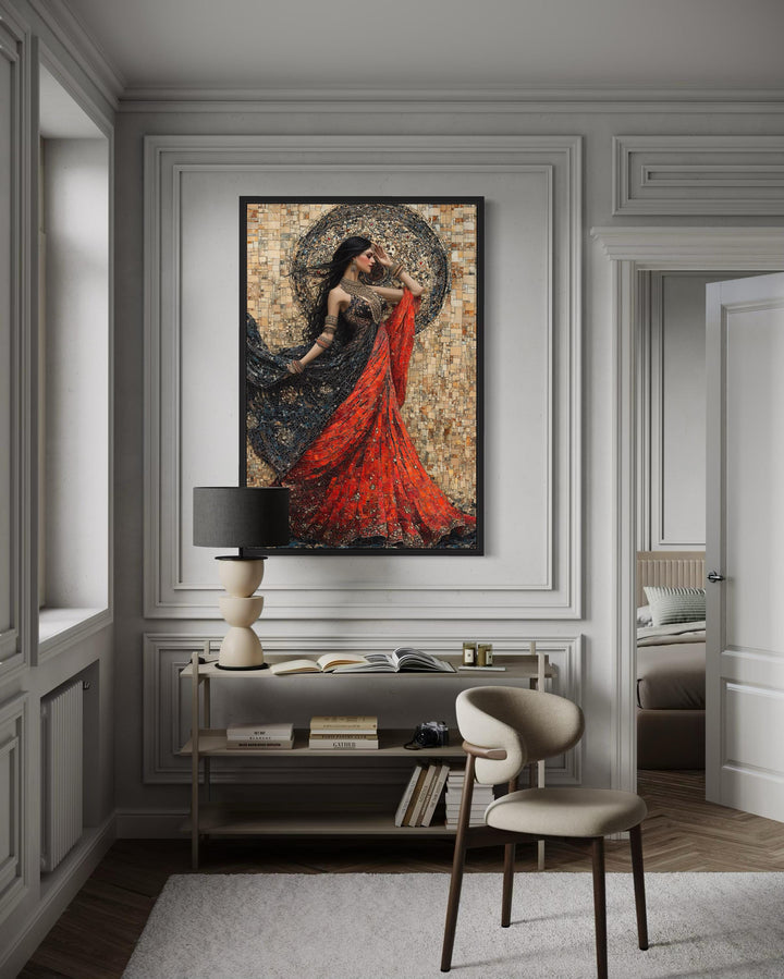 Indian Woman Dancing Framed Canvas Wall Art