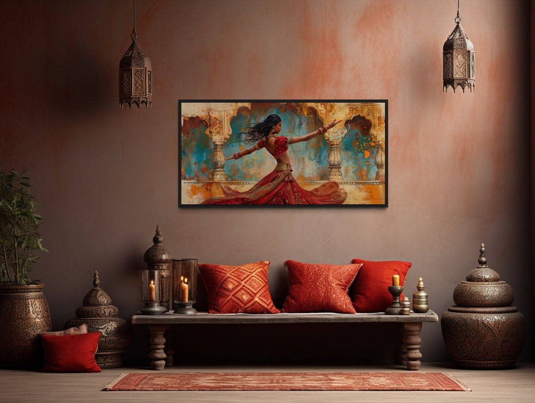 Indian Woman Dancing Traditional Dance Framed Canvas Wall Art