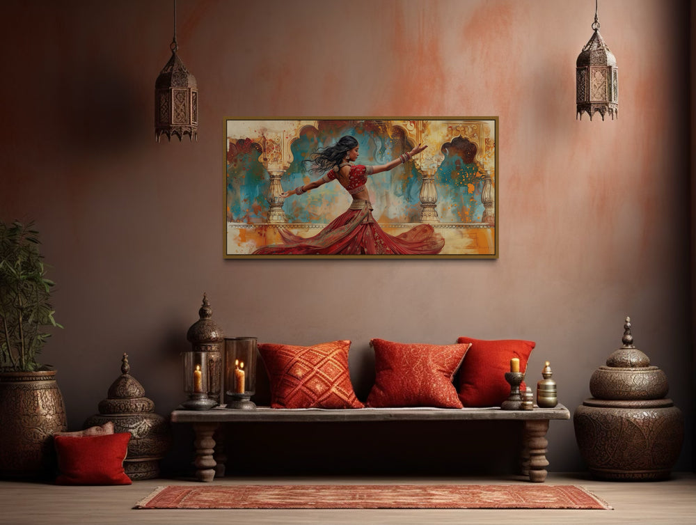 Indian Woman Dancing Traditional Dance Framed Canvas Wall Art